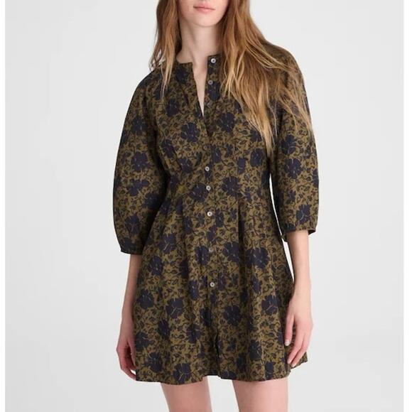 Madewell Dresses & Skirts - NWT Madewell Sculptural-Sleeve Pleated Poplin Mini Dress Chateau Olive Size 4